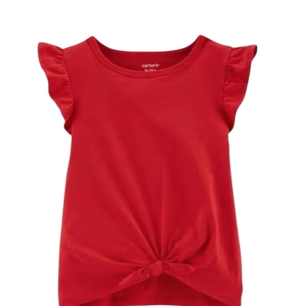 Carter's Red Short Sleeve Tee with Ruffle Detail and knot tie front size 4T